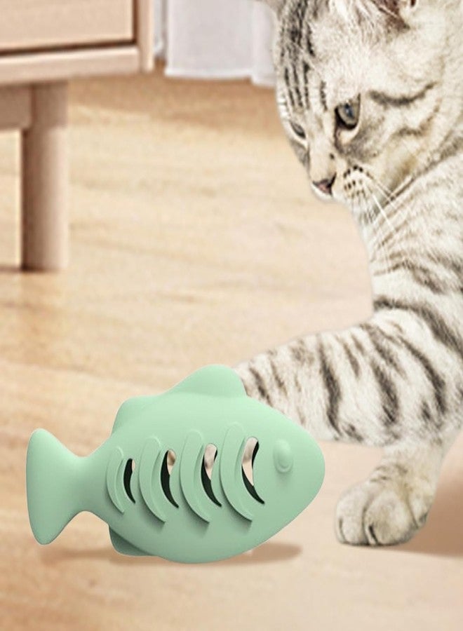 VALUEVIBES فرشاة أسنان ولعبة تسنين للقطط على شكل سمكة من السيليكون من فاليو فايبز - لعبة للقطط وموزع طعام للقطط المنزلية (أخضر) - Image 2